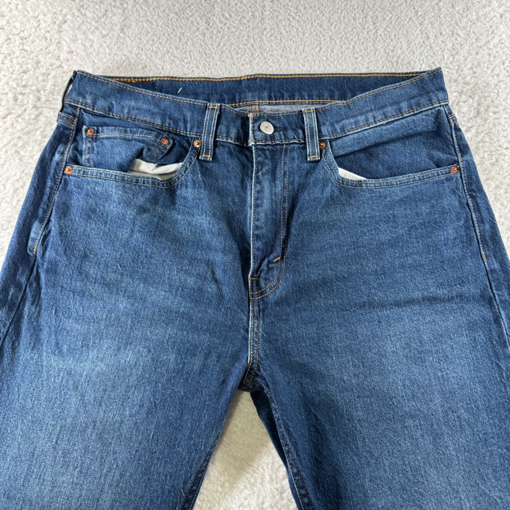 Men's Size 34x30 Levi 505 Regular Fit Denim Blue Jeans Medium Dark Wash Stretch - Picture 5 of 11